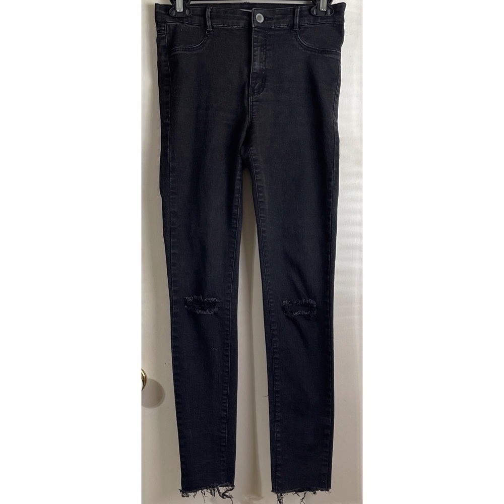 Zara High Rise Skinny Black Distressed Jeans Women's Size 6